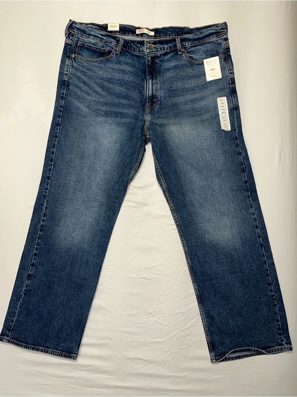 NWT SIGNATURE LEVI STRAUSS 42x32 Men's Cotton Denim Loose Blue Jeans